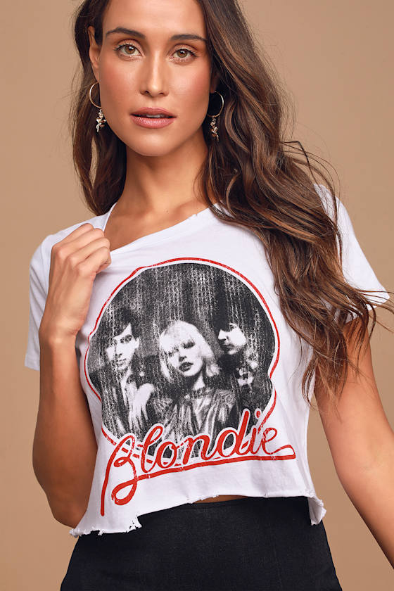 Blondie White Distressed Cropped Graphic Tee 5