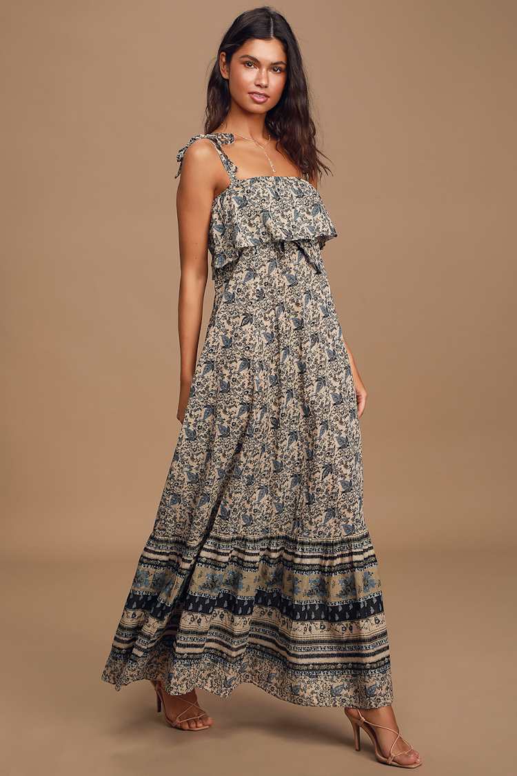Free People Tangier - Babydoll Dress - Multi Print Dress - Midi - Lulus