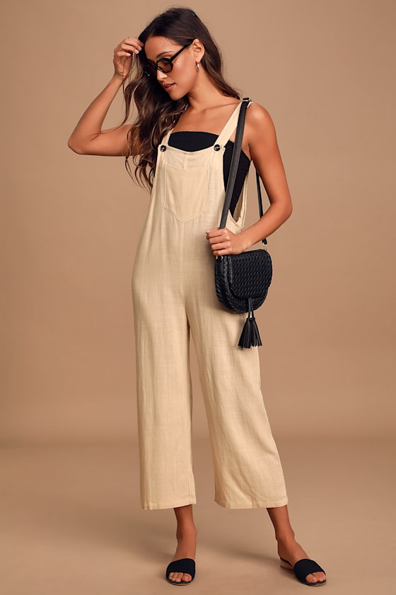 Torrey Beige Wide-Leg Overalls 1