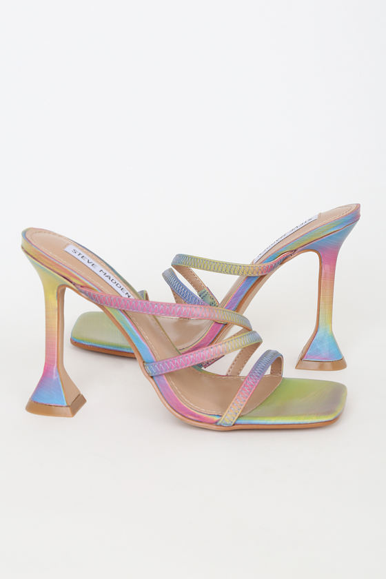 Flared Rainbow Multi Strappy High Heel Sandals 1