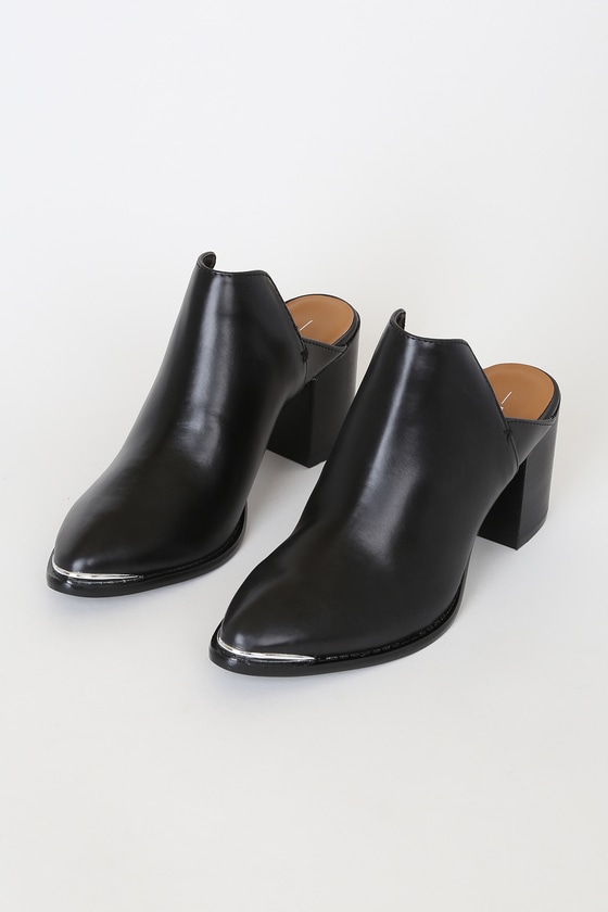 black pointed toe flat mules