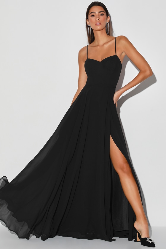 adrienne black satin strapless corset maxi