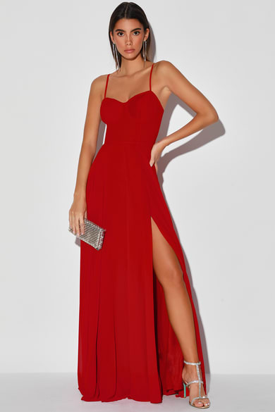 strand Direkte gås Strappy-Back Alyce Long Red Prom Dress PromGirl