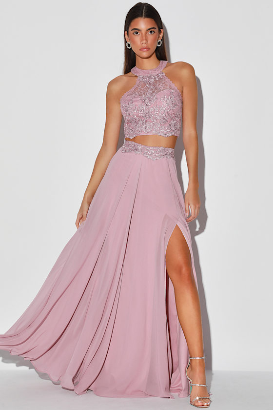 Perfect Caption Dusty Purple Embroidered Two-Piece Maxi Dress 4