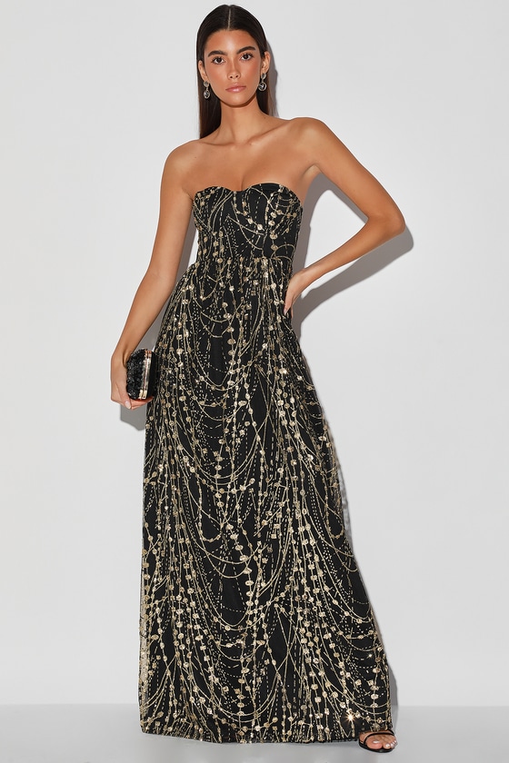 black and gold dress maxi