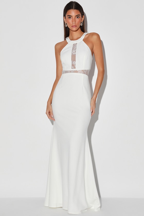 Sexy White Halter Dress Lace Maxi Dress Mermaid Maxi Dress Lulus