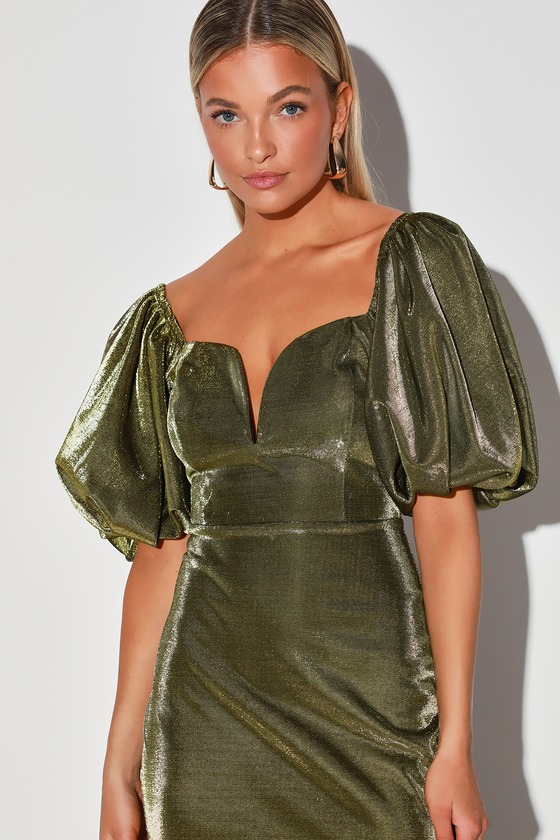 Metallic puff sleeve dress sale