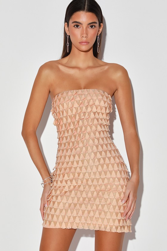 gold strapless mini dress