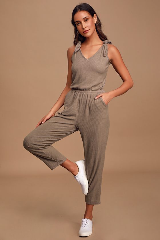 Belmore Taupe Ribbed Sleeveless Jumpsuit 6
