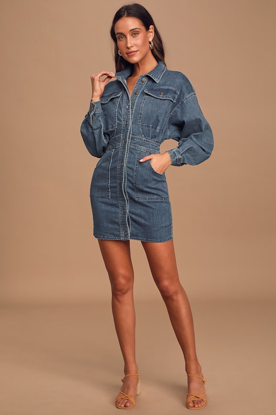 Bo Dark Wash Denim Button-Front Mini Dress 1