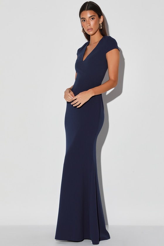 maxi navy dress with sleeves