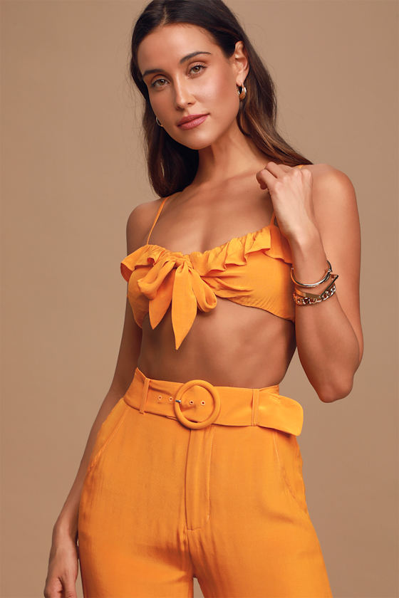Bonnie Orange Ruffled Sleeveless Crop Top 3