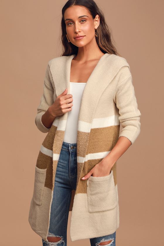 Carlsbad Tan and Beige Hooded Cardigan Sweater 11