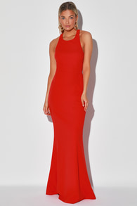 Straight To The Heart Bright Red Backless Maxi Dress