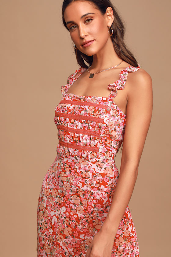 Picking Flowers Red Multi Floral Print Ruffled Midi Dress 6