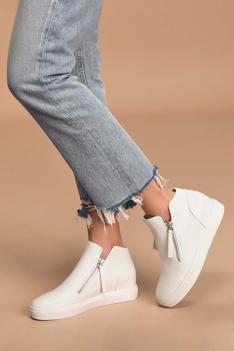 All White Wedge Sneakers