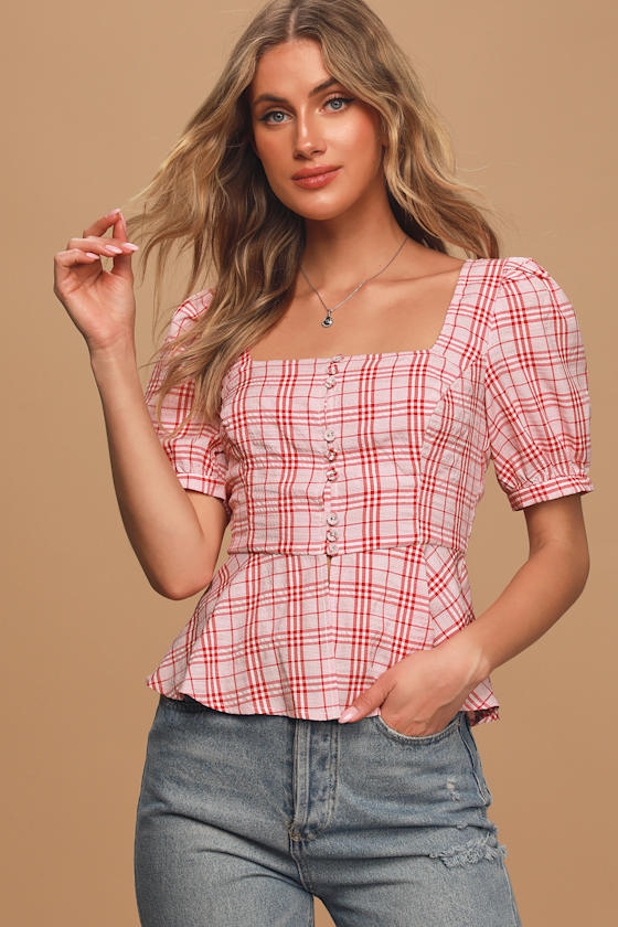 red plaid peplum top