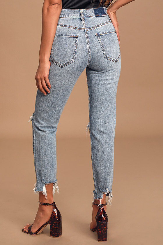 high rise light wash jeans