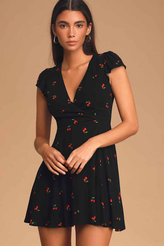 Best Day Ever Black Cherry Print Skater Dress 10