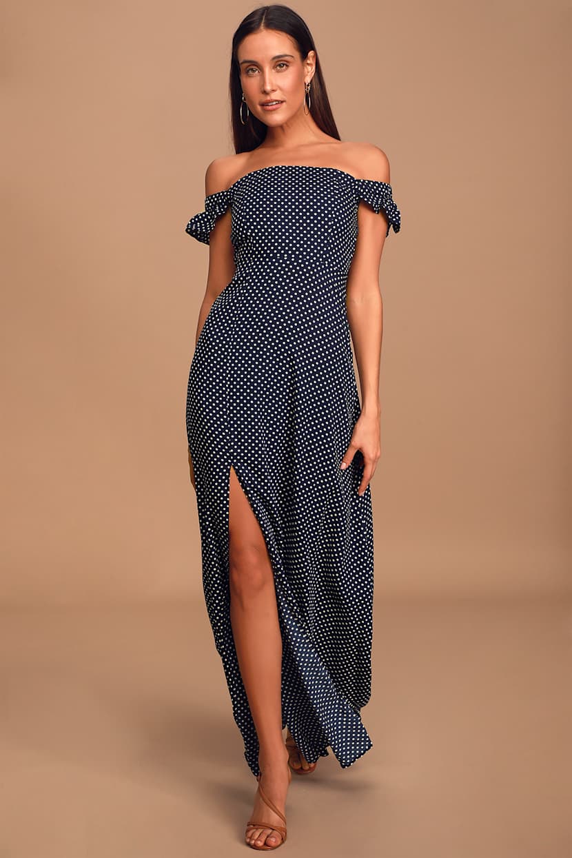 navy polka dot bridesmaid dresses Rihoas Polka Dot A-Line Midi Dress main image 0