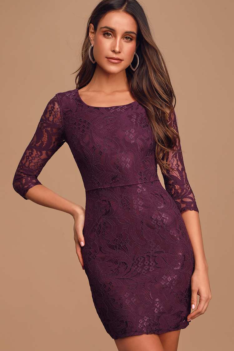 Sexy Dark Purple Lace Dress - Lace Bodycon Dress - Purple Dress - Lulus Sexy Dark Purple Lace Dress - Lace Bodycon Dress - Purple Dress - Lulus