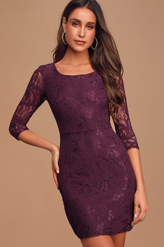 All For You Dark Purple Lace Bodycon Dress 2