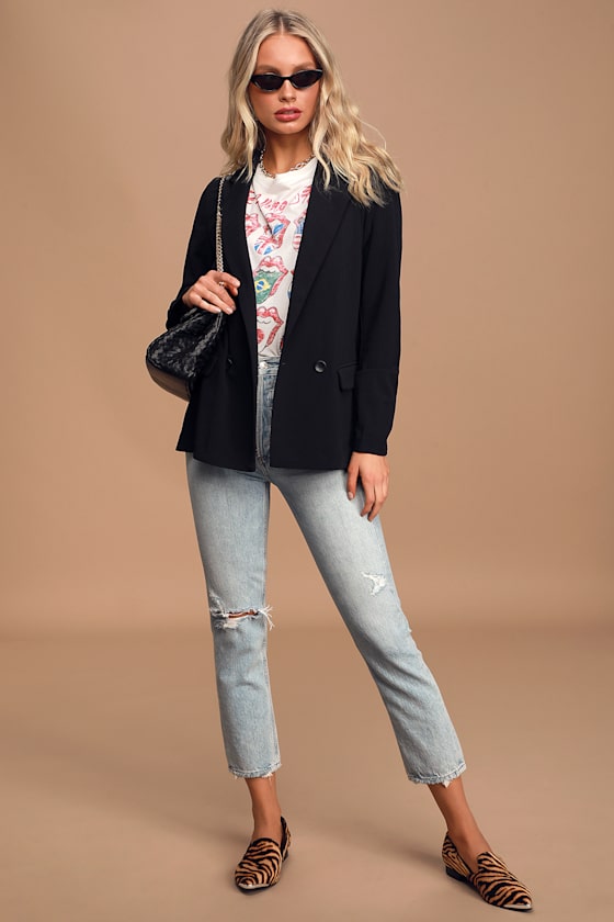 Career Girl Black Double Breasted Blazer 1