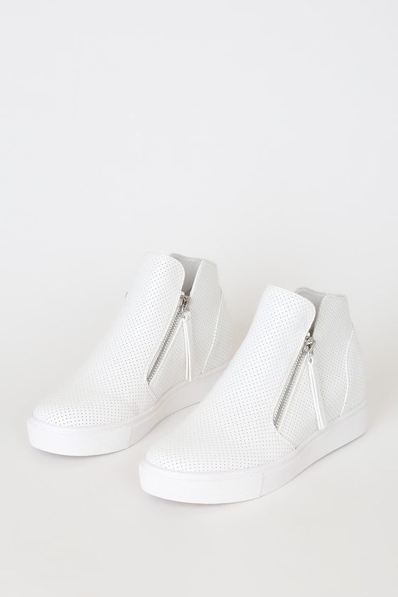 white high top wedge trainers