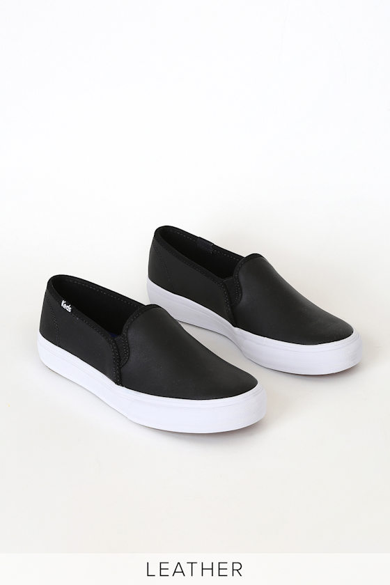 Double Decker Black Leather Slip-On Sneakers 2