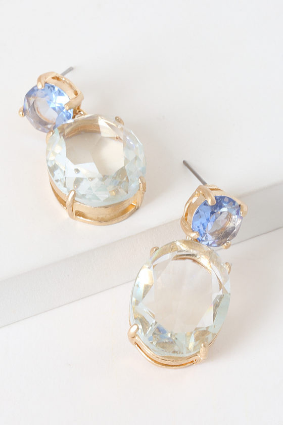 Glamour Gold and Blue Rhinestone Earrings 3