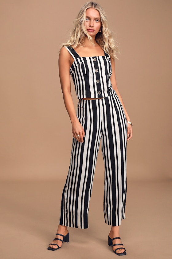 Ramon Black and White Striped Culotte Pants 2