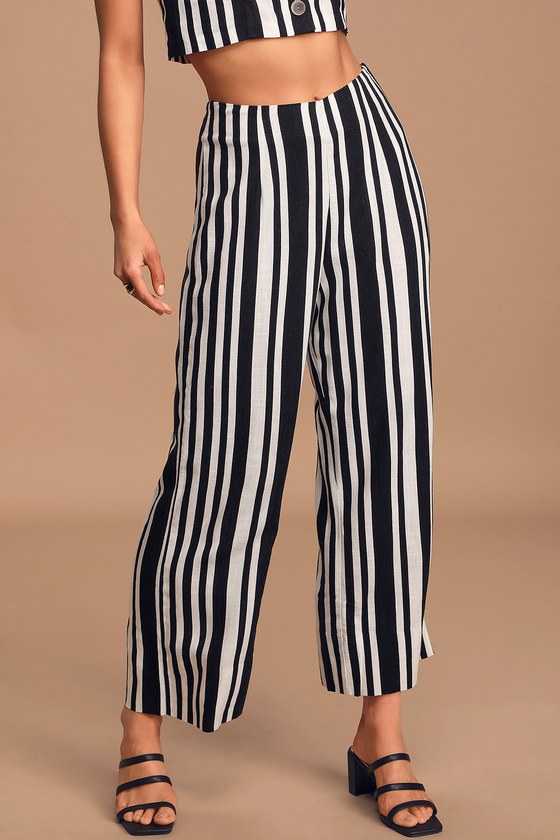 Willow Ramon Pants - Black and White Striped Pants - Culottes