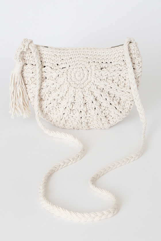 Cream Crossbody Bag Trendy Macrame Bag Woven Boho Bag
