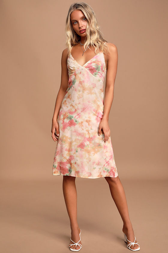 Lumi Keepsake Ivory Multi Tie-Dye Midi Slip Dress 4