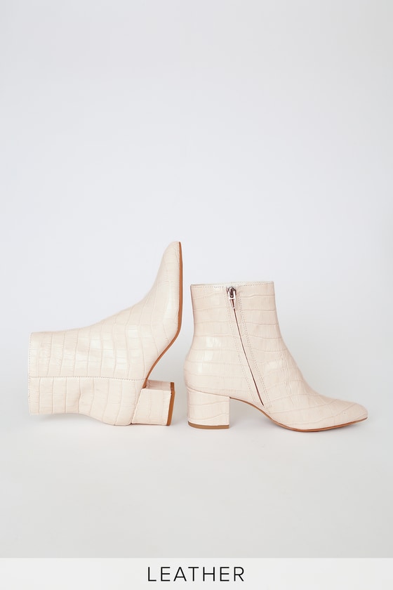 dolce vita huey booties in ivory croco print leather