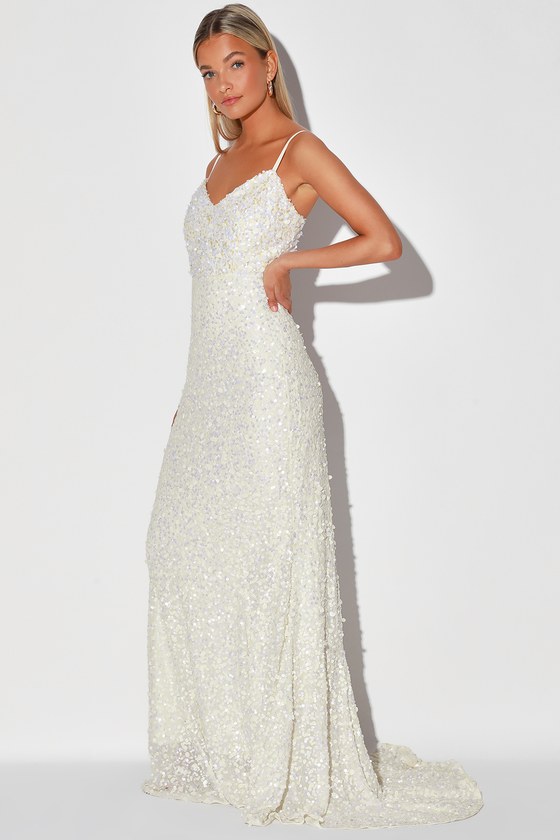 sequin maxi dress white