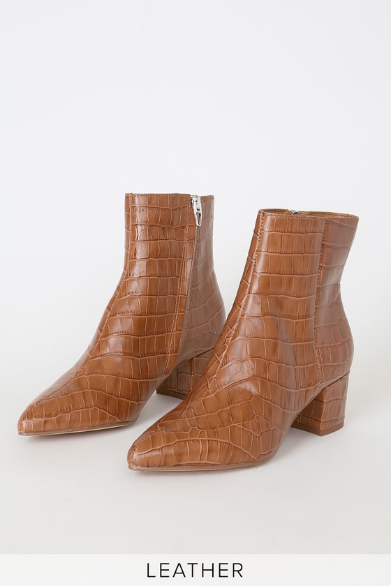 cognac croc booties