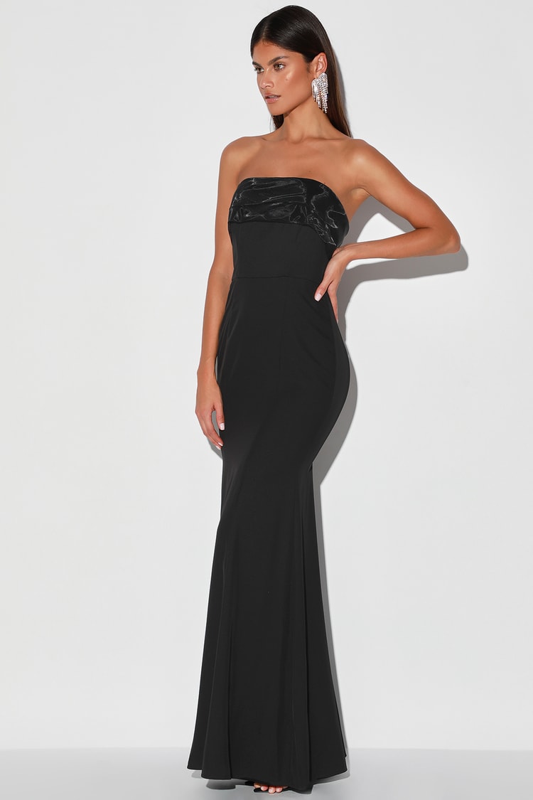 Brilliantly Bold Black Strapless Mermaid Maxi Dress ...