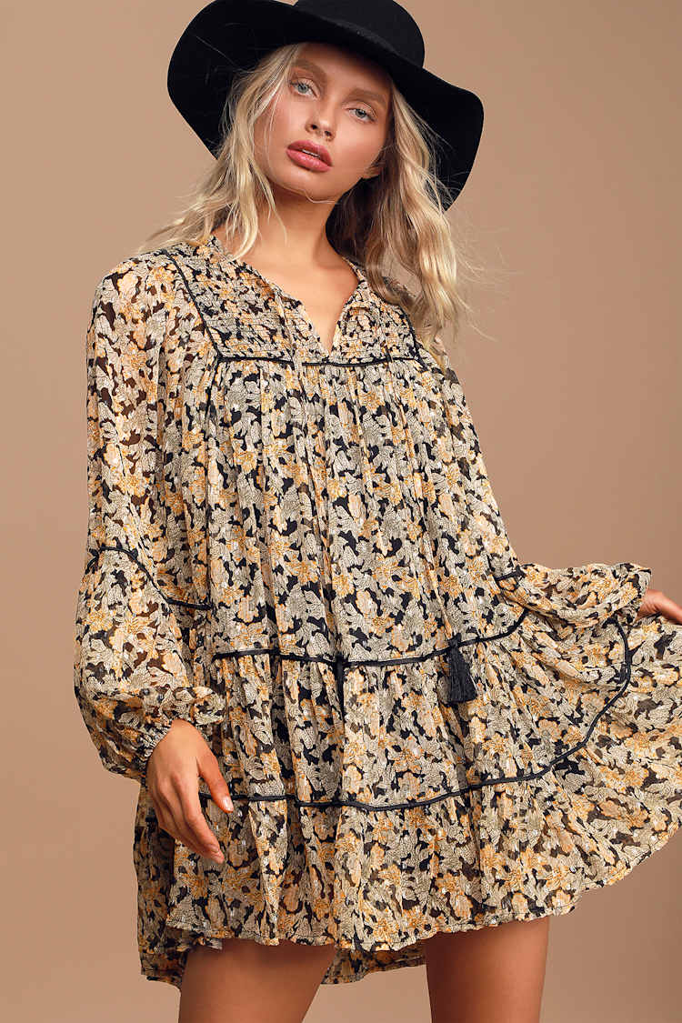 Free People Free Swinging - Black Floral Print Dress - Dress - Lulus