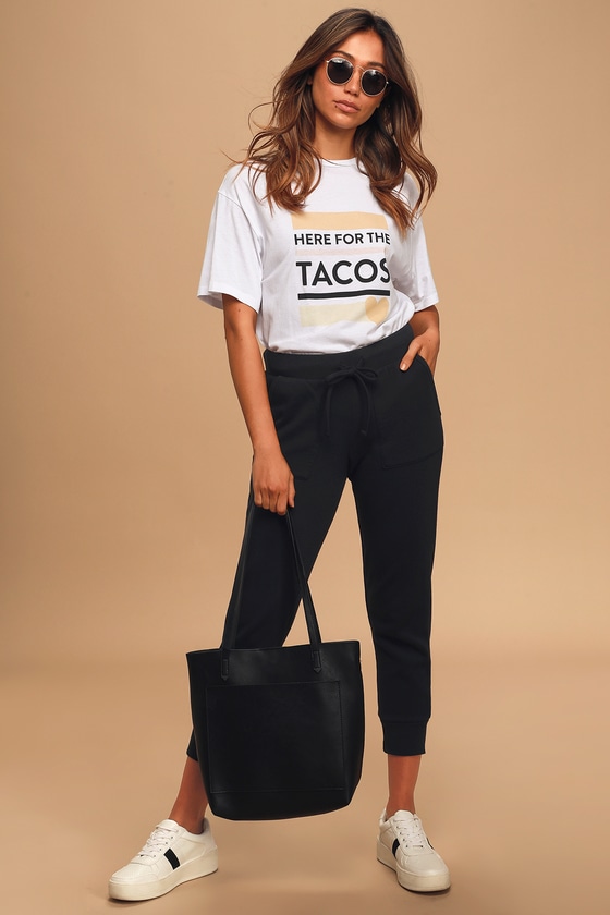 Drawstring black joggers deals