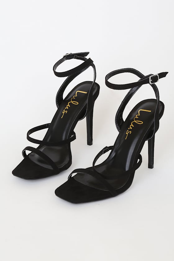 Leticiya Black Suede Ankle-Strap High Heel Sandals 2