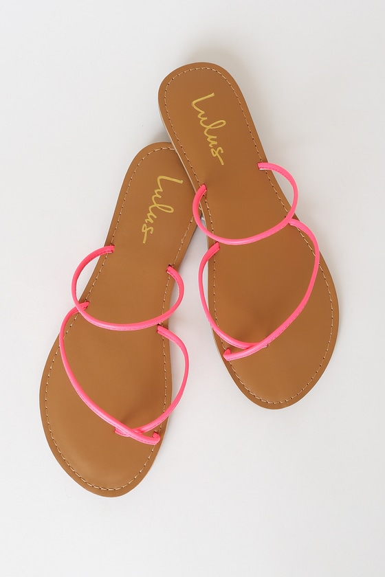 Cute Neon Pink Sandals - Toe-Loop Sandals - Flat Sandals - Lulus