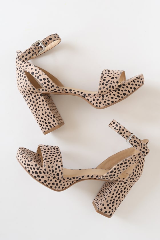 Go On Beige Dot Cheetah Suede Ankle Strap Heels 3