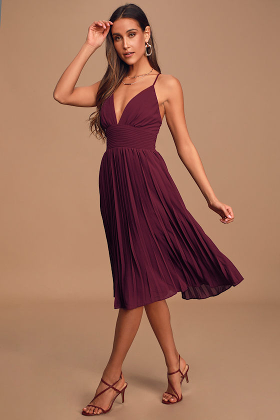 2422 Burgundy Pleated Skirt Dress main image 0