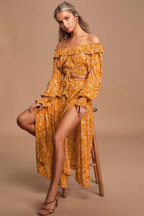 Be Free Mustard Yellow Floral Print Maxi Skirt 7
