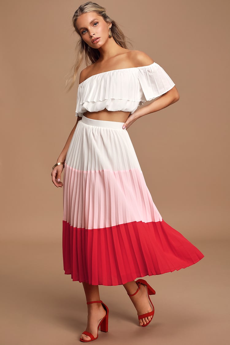 Perfectly Punctual White Colorblock Pleated Two-Piece Dress