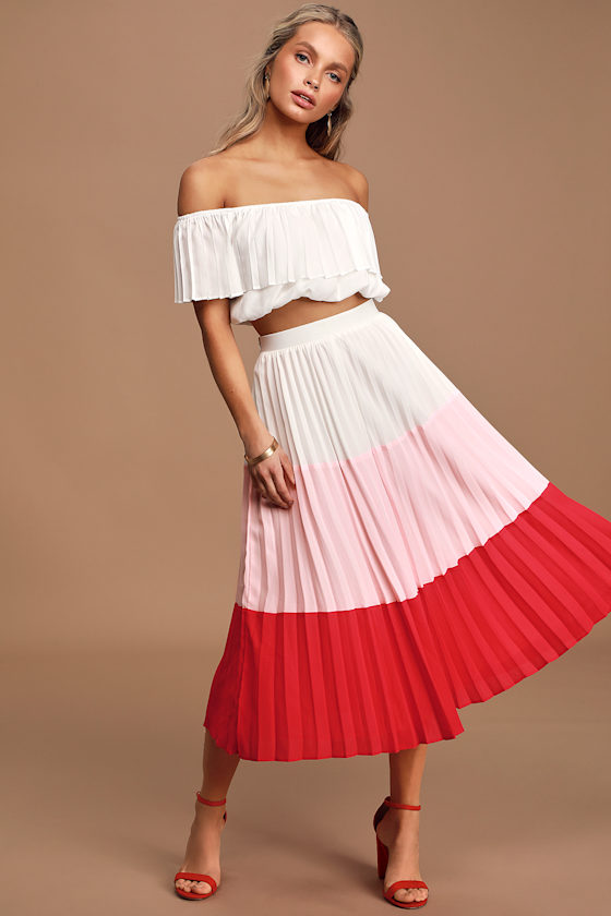 Perfectly Punctual White Colorblock Pleated Two-Piece Dress 1