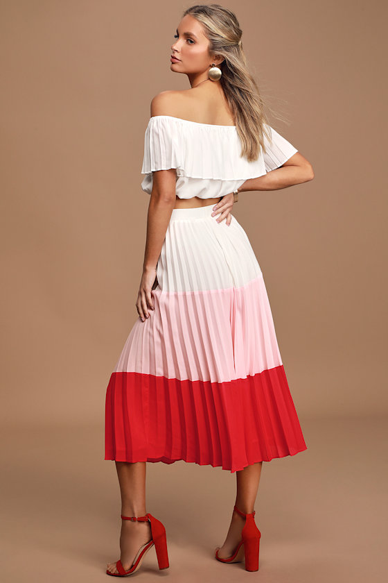 Perfectly Punctual White Colorblock Pleated Two-Piece Dress 5