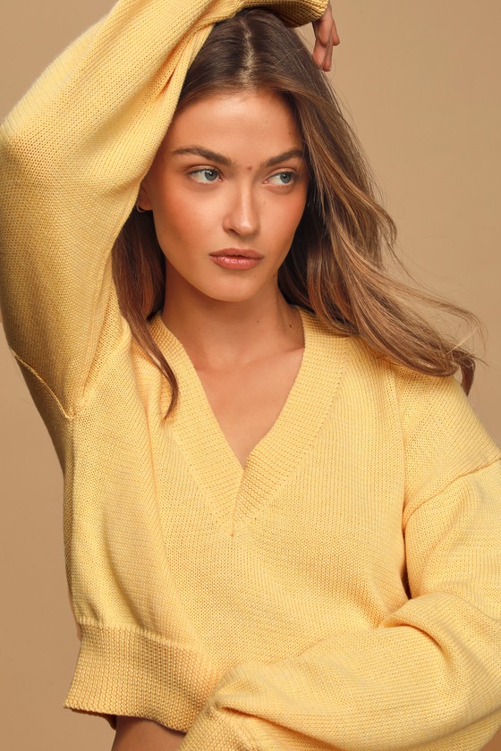 Cute Light Yellow Sweater - Cropped Sweater - Knit Sweater - Lulus