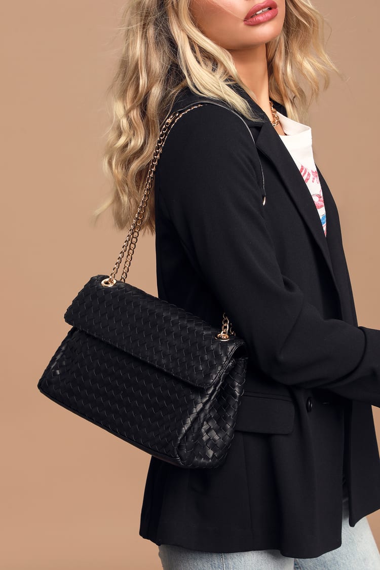 Chic Black Vegan Leather Bag - Quilted Crossbody - Faux Leather